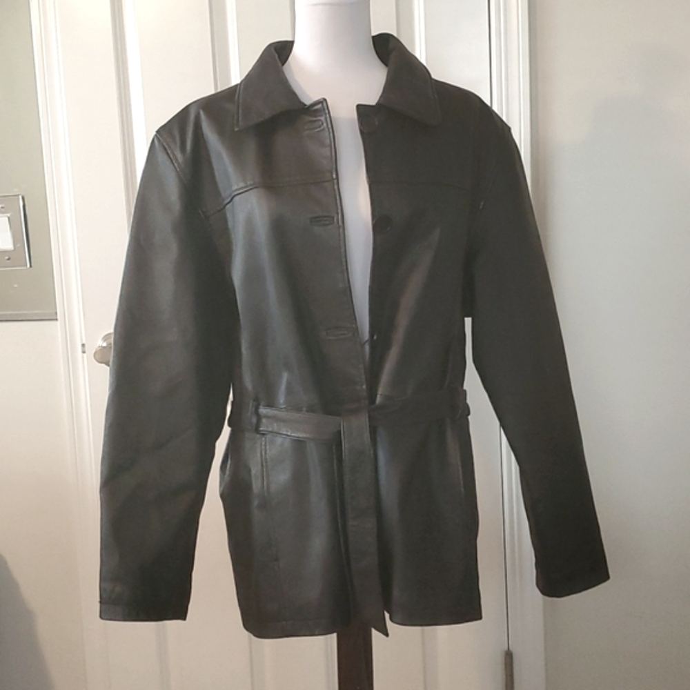 Black Leather Jacket with tie belt